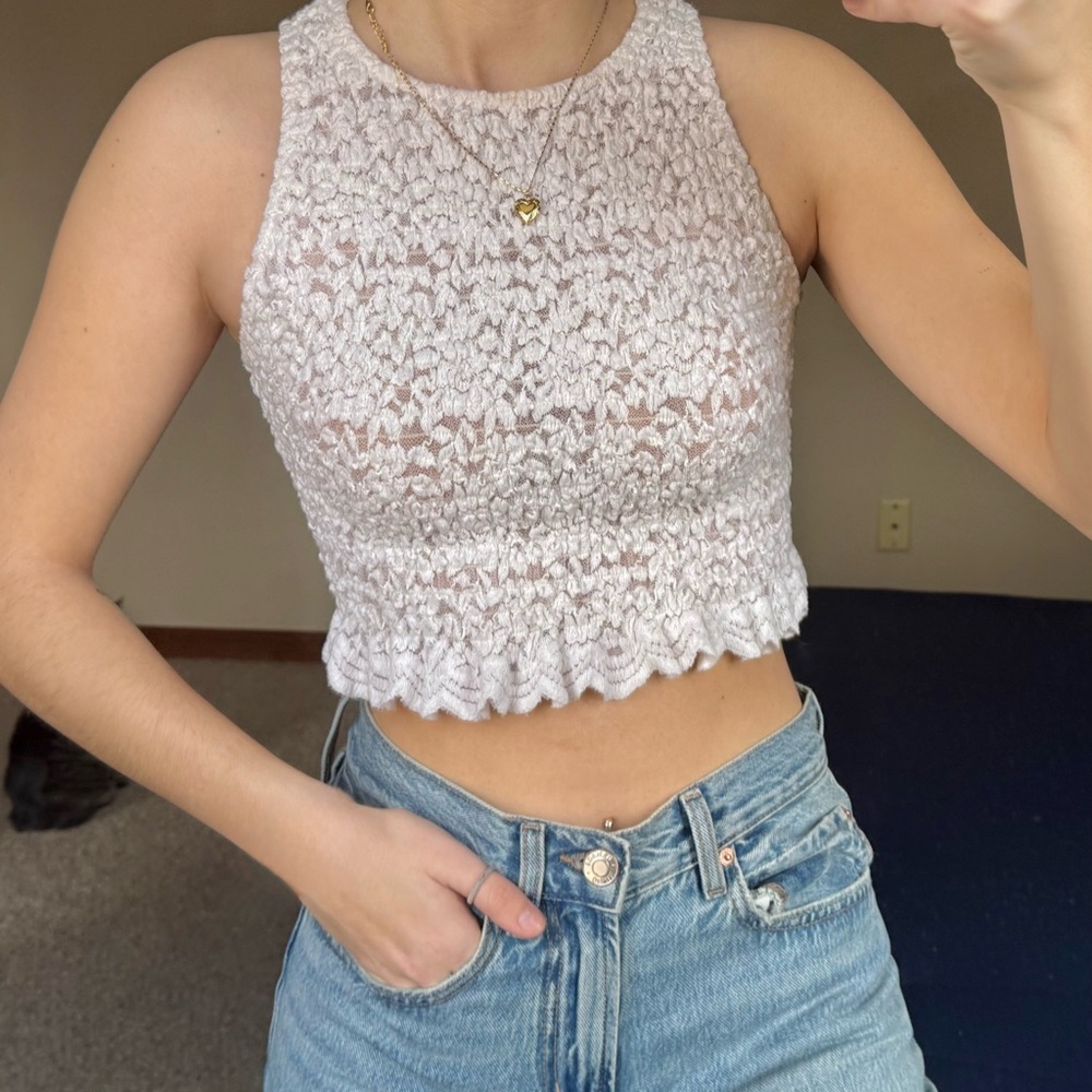 Zara Off White Mesh Crop Top
